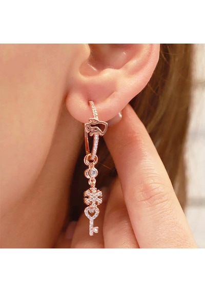 Melek Figürlü Rose Gold Kaplama Gümüş Charm Küpe Gümüş