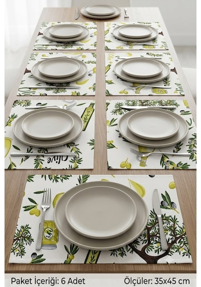 Su Geçirmez Amerikan Servis 6'lı Set Leke Tutmaz Silinebilir Masası Tabak Altlığı 35x45 Cm Çok Renkli