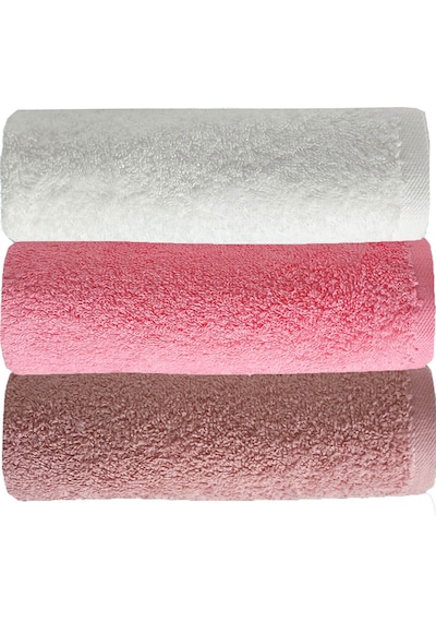 3 Lü Renkli El Yüz Havlu Seti %100 Pamuklu Natural Harmony Pembe