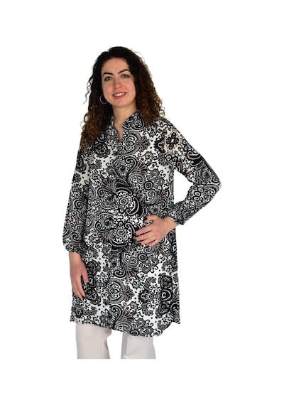 Kadın Uzun Pano Baskılı Desen Viscon Bluz Bgl-st04295 Siyah Kadın Uzun Pano Baskılı Desen Viscon Bluz Bgl-st04295 Siyah