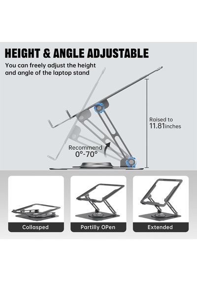 Masa İçin Dizüstü Bilgisayar Standı, 360 Dönebilen Tabanlı Ayarlanabilir Bilgisayar Standı, İşbirliğine Dayalı Çalışma İçin Ergonomik Dizüstü Bilgisayar Yükselticisi, Katlanabilir Ve