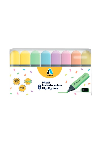 Adel Prime Pastel Fosforlu Kalem Seti 8'li Çok Renkli