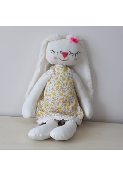 Peluş Oyuncak El Dikimi Uyku Tavşanı Sarı Elbiseli