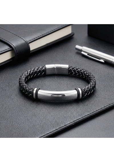 Moncuk Design İsim Yazılabilir Siyah Beyaz Deri Ve Beyaz Titanyum Kilit Bileklik 33513b15d10 Mat Siyah