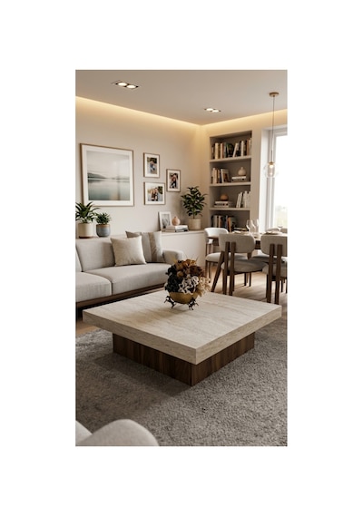 Modern Trave Wood Orta Sehpa 110 110 Cm Bej Bej Modern Trave Wood Orta Sehpa 110 110 Cm Bej Bej