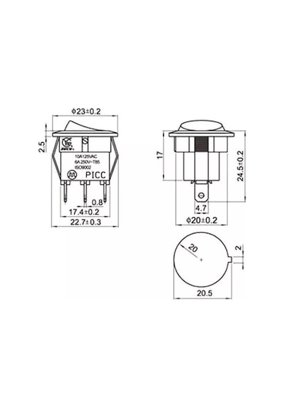 20 Adet 12V Nokta Işıklı 20Mm Marin Anahtar