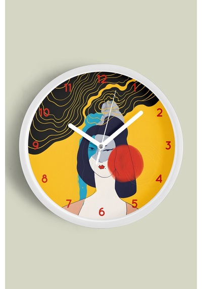 Modern Sanat Yüz Tasarımı Duvar Saati - 25cm - Önü Camlı Beyaz Kasa - Sessiz Mekanizma-jh0743 Beyaz