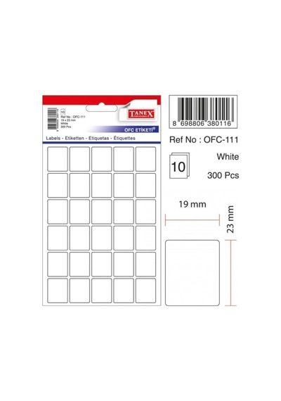Tanex Ofis Etiketi Poşetli 19x23 Mm Beyaz 10 Lu Paket