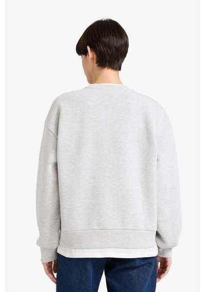 Defacto Relax Fit Bisiklet Yaka Baskılı Kalın Sweatshirt G2152ax25wngr93 Gri