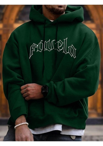 Favela Sweatshirt - Yeşil Baskılı Oversize Kapüşonlu Yeşil