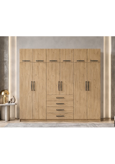 Asel Tamamı Mdf 6 Kapaklı Gardırop Dolap Çam 240 Cm
