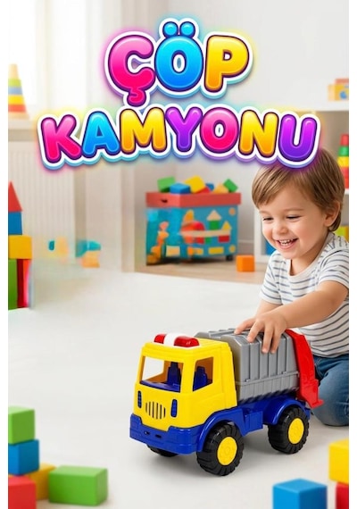 Sürtmeli 20cm 3 Parça Aksesuarlı Çöp Kamyonu İş Makinası Temalı Eğitici Oyuncak Araba Çok Renkli