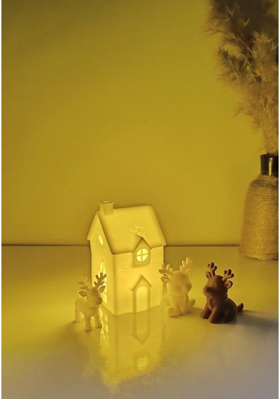 Kış Evleri Mini Geyik Mumluk Noel Yılbaşı Süsü Dekoratif Biblo Tealight Mumluk Seti Mumlar Dahildir