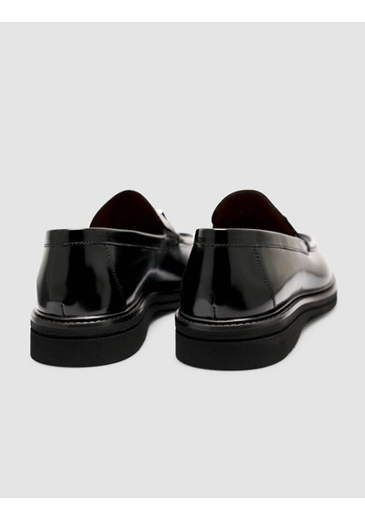 Cabani Hakiki Premimum Deri Siyah Erkek Metal Tokalı Loafer Siyah