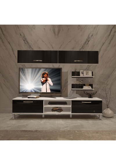 Decoraktiv Eko 5 Mdf Dvd Krom Ayaklı Tv Ünitesi Tv Sehpası Beyaz - Siyah