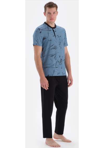 Eros 33080 Kısa Kol Erkek Pijama Takımı Mavi