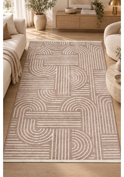Helix Vizon Beyaz Özel Ölçü Kaymaz Taban Yıkanabilir Robot Süpürge Uyumlu Oturma Odası Koridor Halısı Polyester Kilim Vizon/beyaz