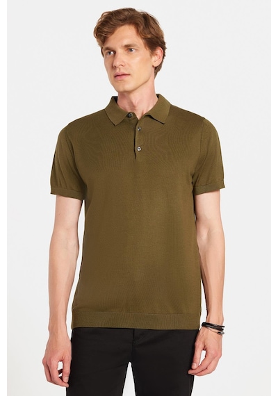 Tudors Erkek Slim Fit Dar Kesim Pamuklu Örme Triko Haki Polo Yaka Tişört-34241 Haki