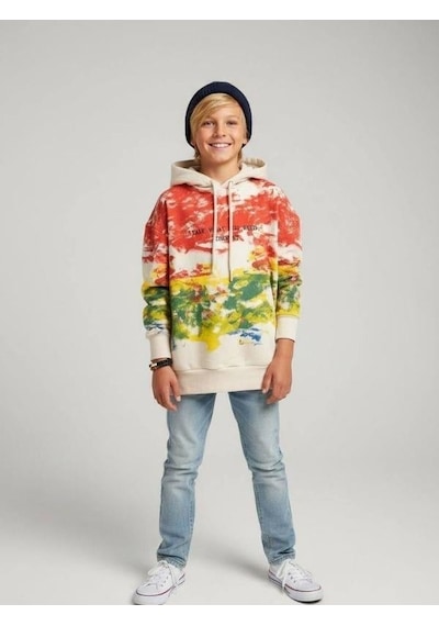 Zekids Erkek Çocuk Batik Desenli Kapüşonlu Sweatshirt-16644 Renkli