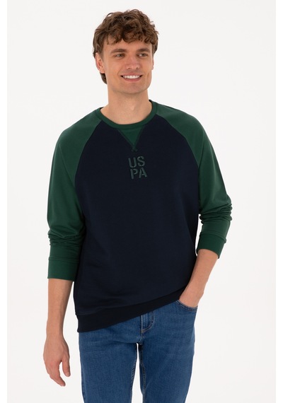 U.S. Polo Assn. Erkek Bisiklet Yaka Regular Fit Koyu Yeşil İnce Sweatshirt 50315420-VR079