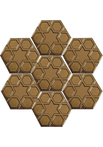 Armada Çini 15x17 Cm Rölyefli Yıldız Bronz Altıgen Çini Karo