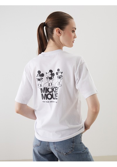 Lcw Vision Beyaz Mickey Mouse Baskılı Oversize %100 Pamuklu Kadın Tişört