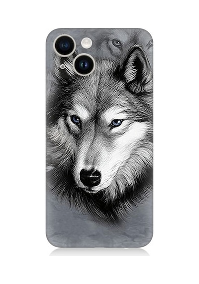 Apple Uyumlu iPhone 13 Mini Silikon Kılıf Mavi Gözlü Kurt