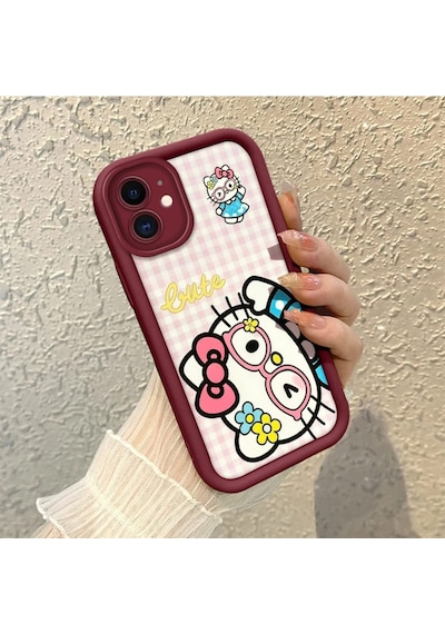iPhone 11 Uyumlu Darbeye Dayanıklı  Kamera Korumalı  Bordo Silikon Baskı Desenli Kılıf