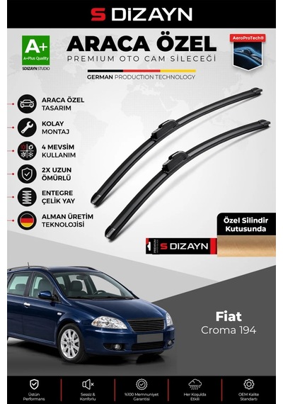 S-dizayn Fiat Croma 194 Ön Cam Silecek Seti 2005-2011 Premium Araca Özel 60-43 Cm A+ Kalite Aocs-194