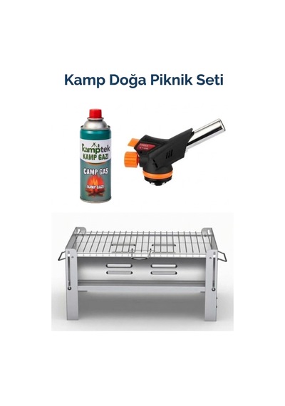 Kamptek Portatif Kamp Mangal Seti - Gaz Kartuşu + Pürmüz Başlığı + Katlanabilir Mangal 3'lü Set Diğer