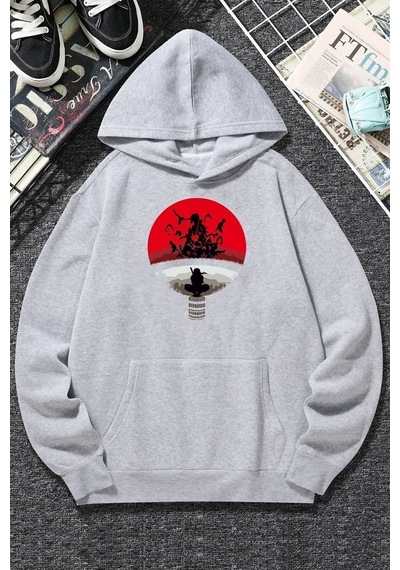 Uyguntarz Unisex Itachi Uchiha Baskılı Sweatshirt Gri