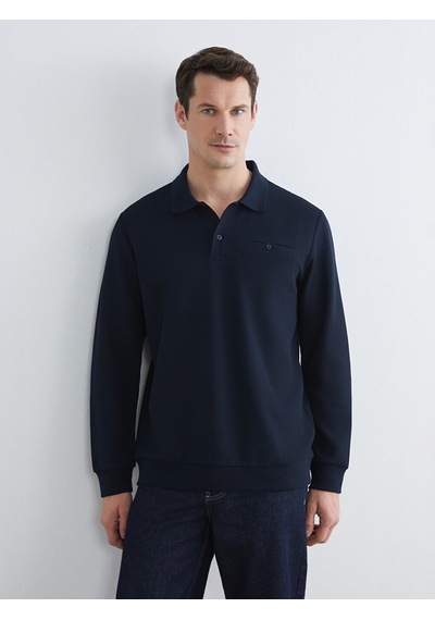 Lcwaıkıkı Classic Lacivert Polo Yaka Erkek Sweatshirt