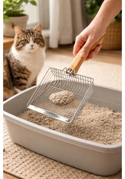 Metal Kedi Kumu Küreği Ahşap Saplı Dayanıklı Izgaralı Kedi Tuvaleti Temizleme Küreği Ergonomik