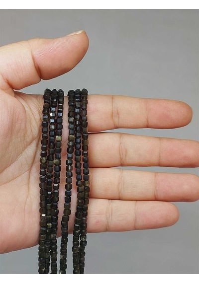 Golden Obsidyen Taşı Küp Şekilli Dizi 3mm 51170 Çok REnkli