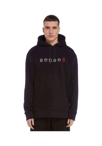Sense 8 Logo Baskılı Siyah Erkek Örme Kapşonlu Sweatshirt