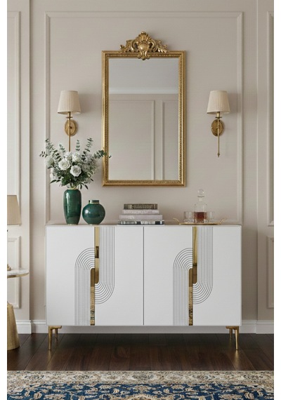 Ka1208bg Meyra120 Konsol, Kahve Köşesi Ve Tv Sehpası Beyaz-gold 120cm Beyaz-gold