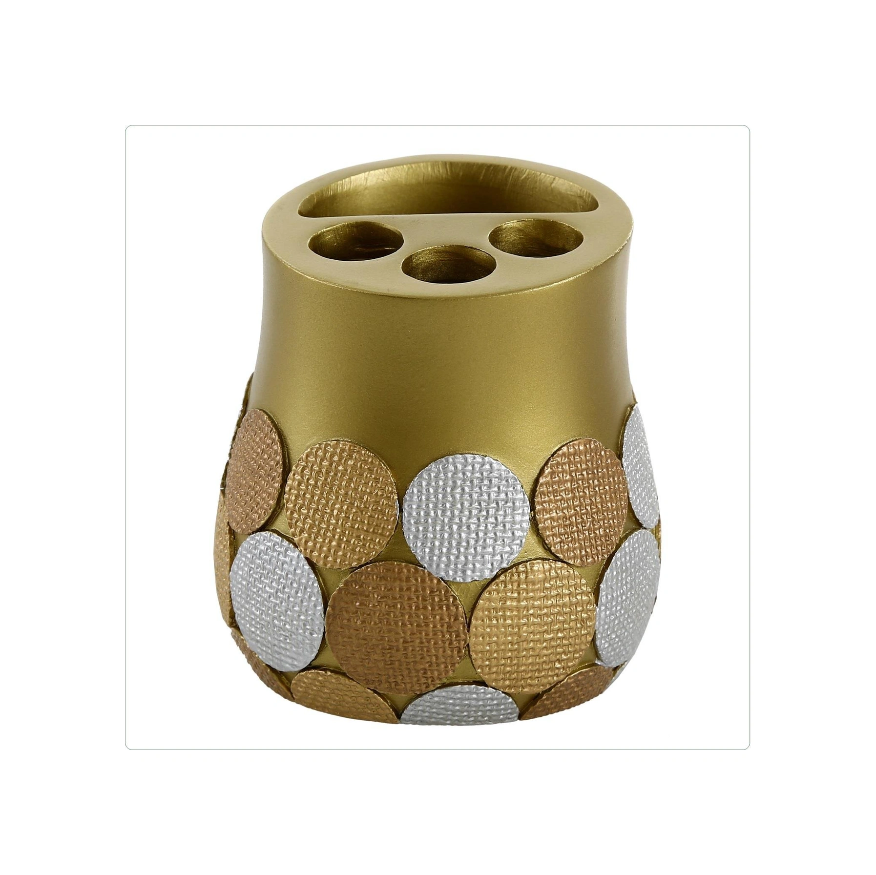 2 Adet Diş Fırçalık Altın Puanlı Poliresin 9x9x10cm Banyo Seti Çok Renkli