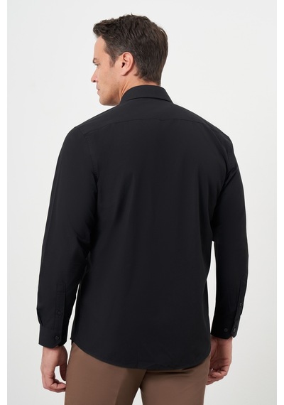 Morven Erkek Siyah Basic Düz Desen Sert Yaka Regular Fit Gömlek 24mc004110001 Siyah