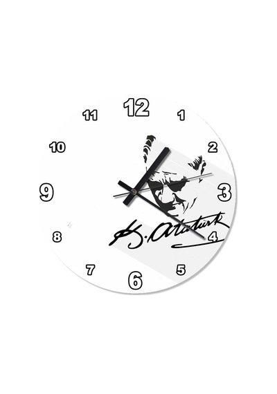 Siyah Beyaz Atatürk Imza Özel Tasarım Duvar Saati (408136680) Beyaz - Siyah