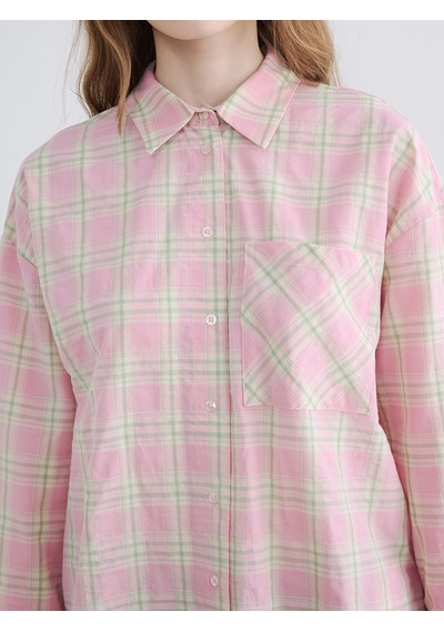 Lcw Modest Pembe Ekose Oversize Kadın Gömlek