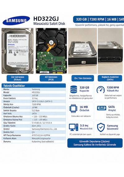 Samsung  Uyumlu Hd322gj 320gb 7200rpm 16mb Sata 3.5" Masaüstü Hdd Hard Disk