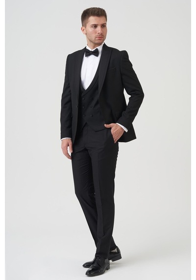 White Stone Phoenix D2406 Slim Fit 6 Drop Likralı Damatlık Takım Elbise Siyah - Siyah
