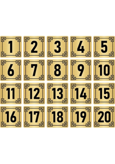 Metal Kapı Masa Dolap Numara Levhası 10x10cm Altın Renk 20 Adet (1…20)