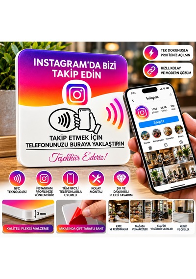 Premium Nfc Instagram Takip Kartı Premium Tasarım İşletmeler İçin Pleksi Kart