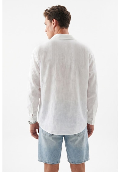 Bianco Lucci Erkek Nefes Alabilir Yarım Oversize Müslin Kumaş Uzun Kol Yakalı Gömlek 60001001 - Beyaz Bianco Lucci Erkek Nefes Alabilir Yarım Oversize Müslin Kumaş Uzun Kol Yakalı Gömlek 60001001 - Beyaz