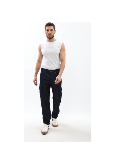 Blue White Erkek Kargo Cepli Lacivert Jean Pantolon