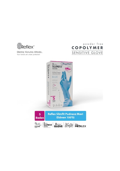 Slimfit Glove Pudrasız Yırtılmaya Dayanıklı Tek Kullanımlık Mavi Eldiven 100'lü