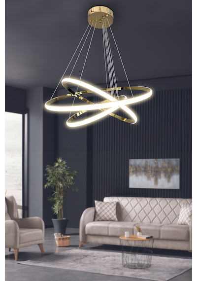 3'lü Çember Led Avize - - Beyaz Işık / Gold İthal Gold İthal Altın