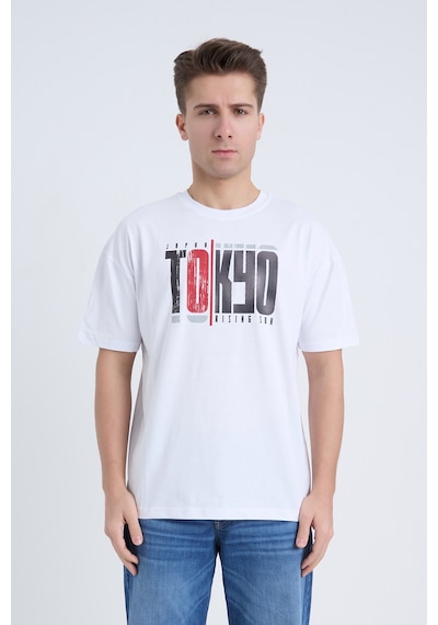 Velvoria Unisex Oversize Beyaz Tokyo Desenli T-shırt