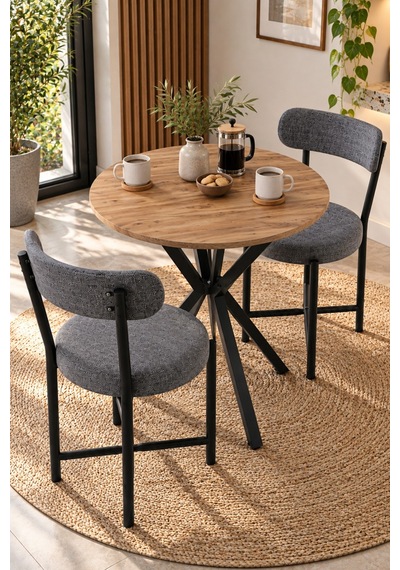 Sulorahome Masa Ve 2 Adet Keten Sandalye Seti 70 Cm Gri Sulorahome Masa Ve 2 Adet Keten Sandalye Seti 70 Cm Gri